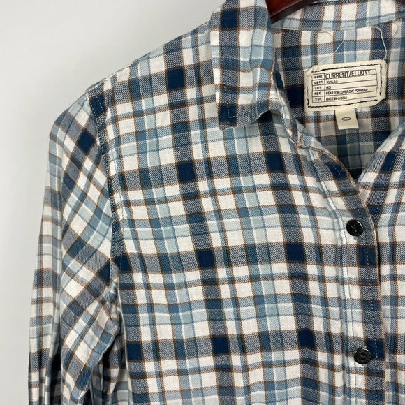 Current/Elliott Blue Witty Plaid Slim Boy Long Sleeve Button Up Shirt - Picture 3 of 7